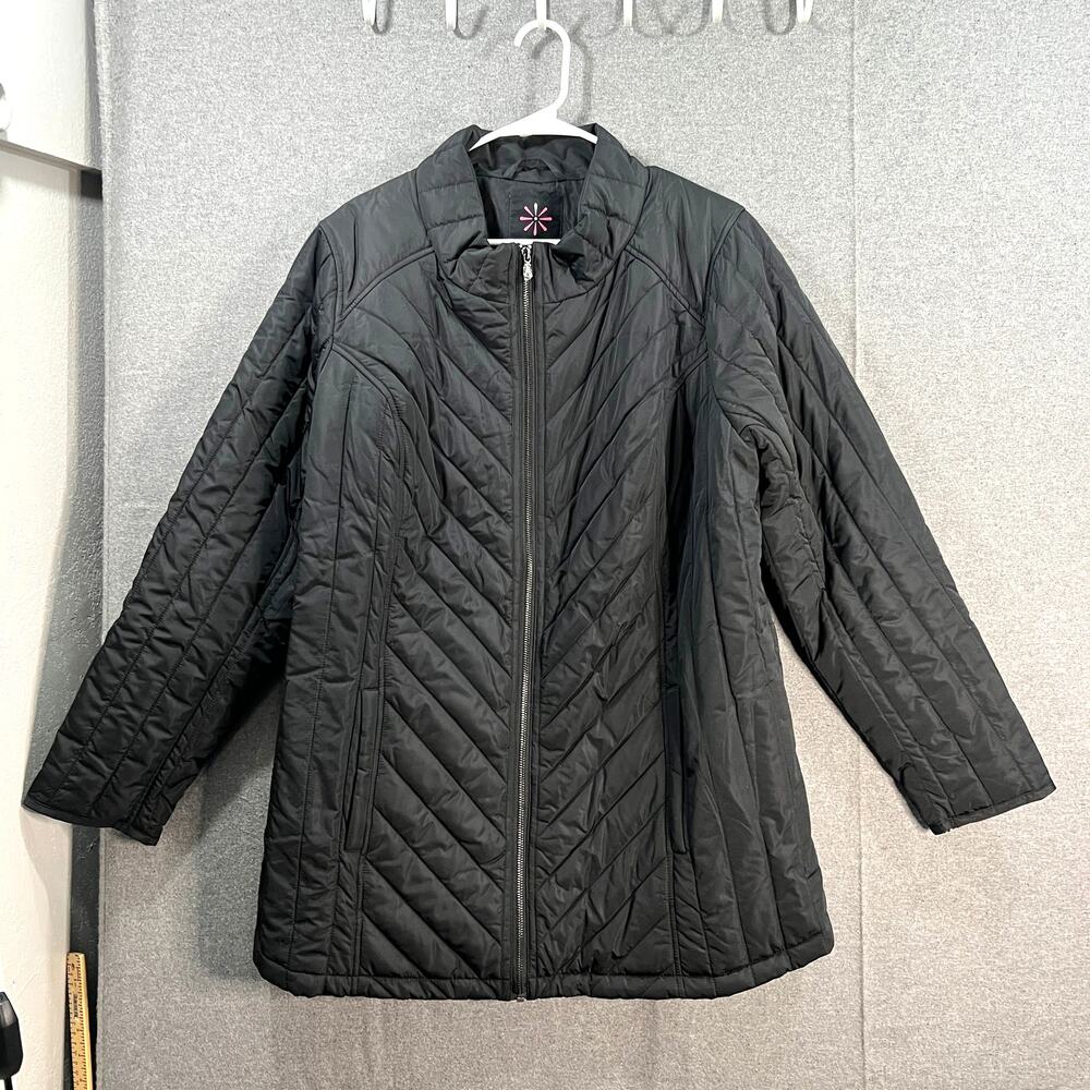 Isaac Mizrahi Live! Nylon Quilted Jacket With Printed Lini Pitch Black Size 1X